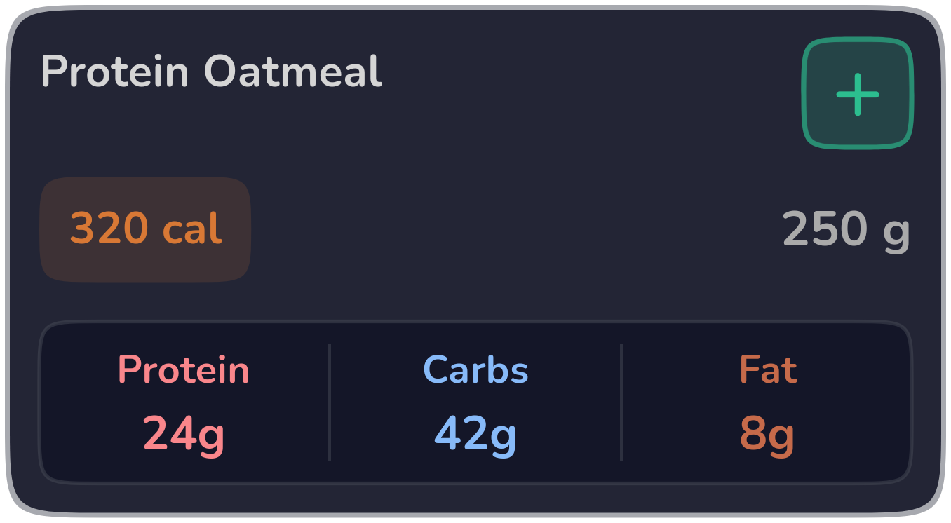 Favorite food card with a quick-add button