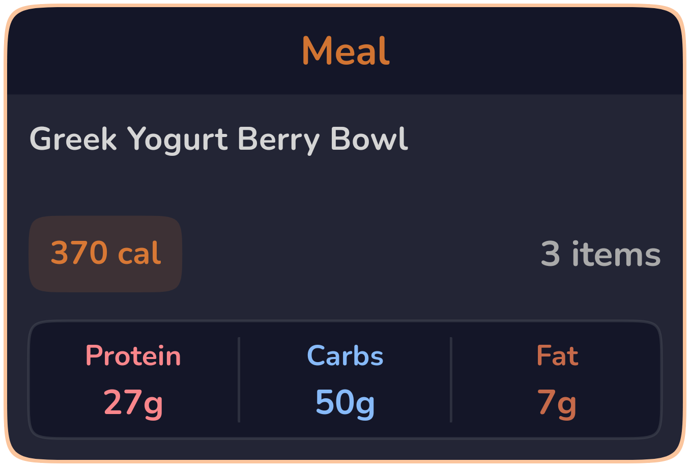 Saved breakfast meal card