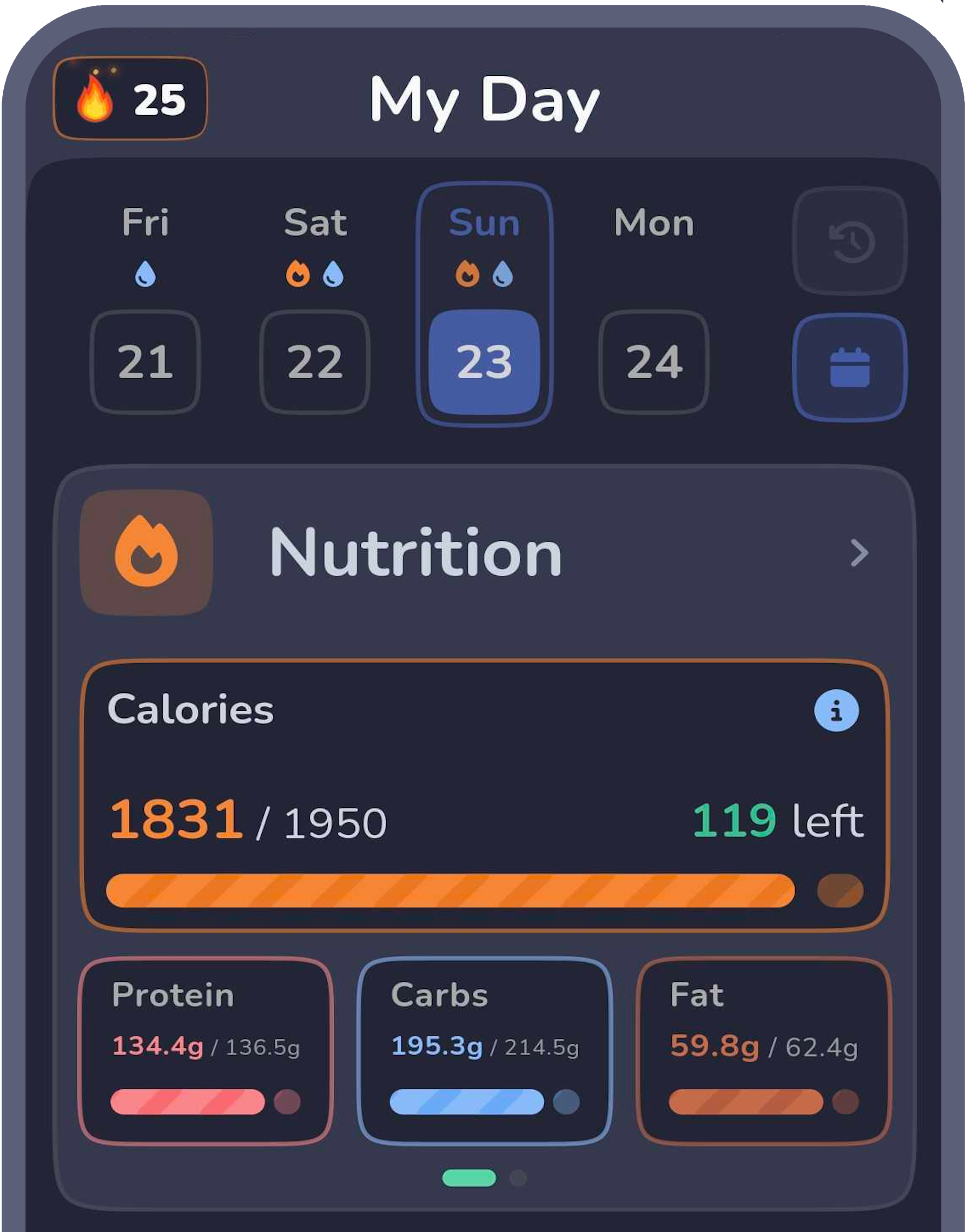 Cal Track dark theme